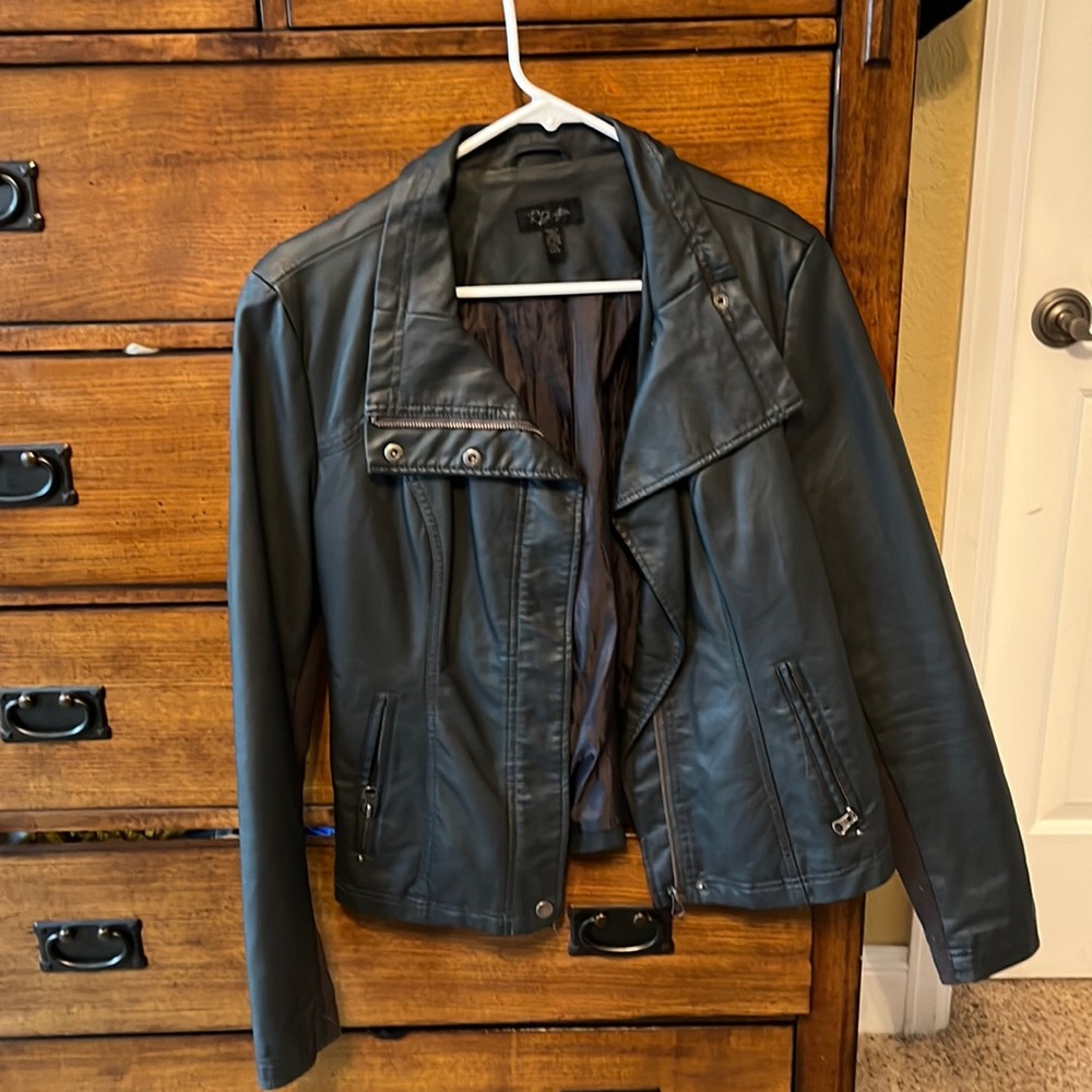 RD style faux leather jacket with back and arm stretch panels.